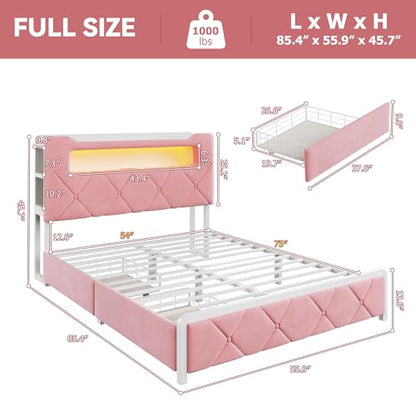 Velvet Princess Bed with Storage, Charging, Pink, view 3