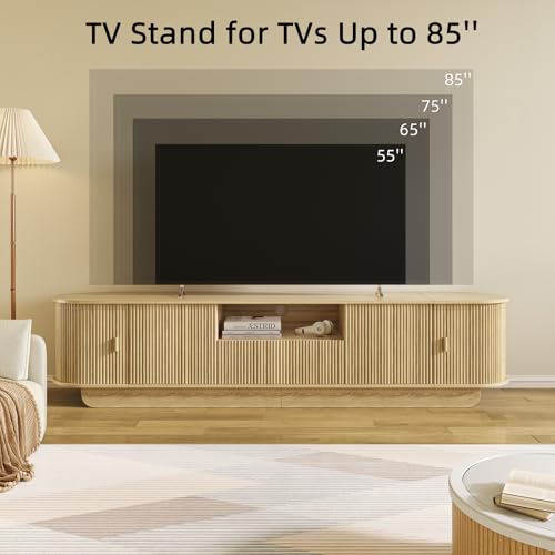 86.6'' Fluted TV Stand for 55-85 Inch, Natural Wood TV Console, view 4
