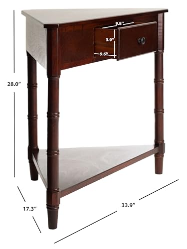 SAFAVIEH Furniture - Gomez 1-Drawer Corner Table - Dark Cherry - Solid Wood - Classic Corner Storage Design - Ideal for Entryway, Living Room, Home Office, 33.1"W x 17.3"D x 28"H (AMH5709D)