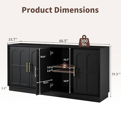 66.5" Sideboard Buffet Cabinet with Storage, Modern Credenza, view 5