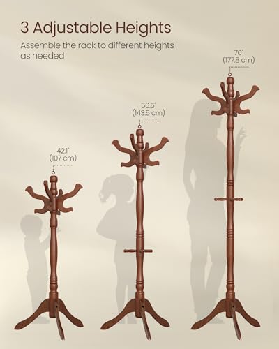 Freestanding Coat Rack, Rubber Wood Coat Tree with 11 Hooks, view 6