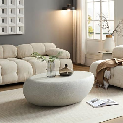 43.31" Oval Coffee Table - Modern Industrial Design, White Accent for Living Room, Office, Apartment, Balcony
