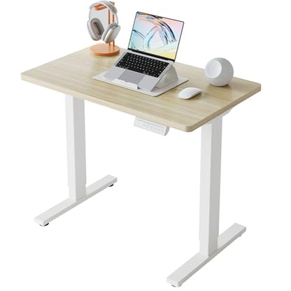 32x19 Inch Small Electric Standing Desk, Adjustable, Light Walnut, view 2