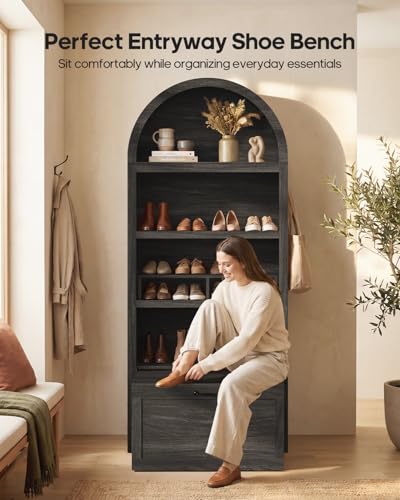 76.6" Arched Bookshelf with Rolling Storage Bench, view 7