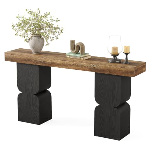 Large Console Table, 63-Inch Heavy-Duty Look, Behind Couch Sofa Table, Color Blocking Design, Bold Structural Presence, Modern Entryway Furniture for Living Room, Hallway, Foyer, Brown + Black