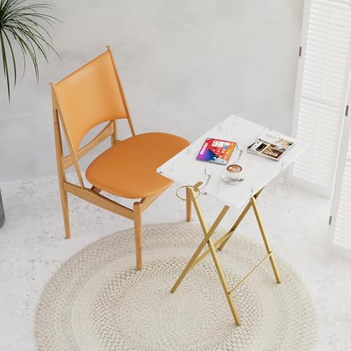 Folding TV Tray for Eating Set of 2, Portable Dinner/Snack Table with Cup Holder for Couch, Living Room and Small Space, Gold