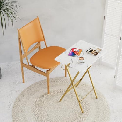Folding TV Tray for Eating Set of 2, Portable Dinner/Snack Table with Cup Holder for Couch, Living Room and Small Space, Gold