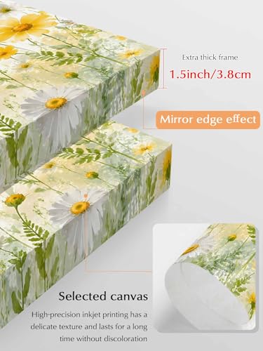NuYeBiofx Garden Flowers Daisy Canvas Wall Art Prints,30"x20" Framed Picture Artwork Minimalist Pastoral Floral Art Printed Canvas Oil Painting for Living Room Bedroom Office,Ready to Hang