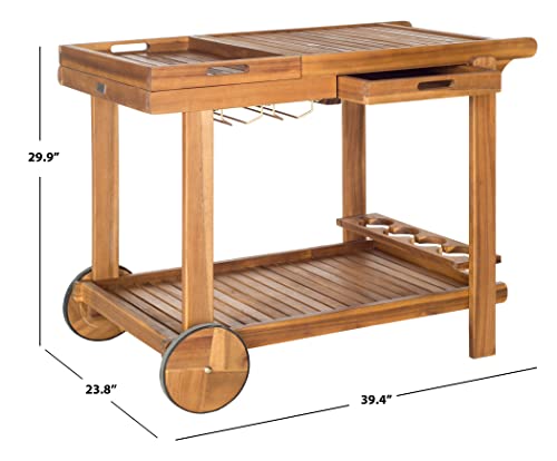 Safavieh -Outdoor Collection Orland Natural Wood Tea Trolley Cart, view 4