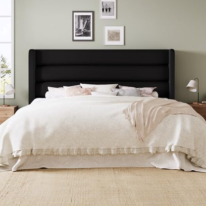 Queen Size Platform Bed Frame with Velvet Upholstered Wingback Headboard, view 4