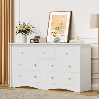 Dresser for Bedroom, 7 Drawer Dresser, White, view 6