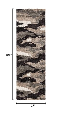 SAFAVIEH Florida Shag Collection Runner Rug - 2'3" x 9', Beige & Multi, Camouflage Design, Non-Shedding & Easy Care, 1.2-inch Thick Ideal for High Traffic Areas in Living Room, Bedroom (SG453-1391)