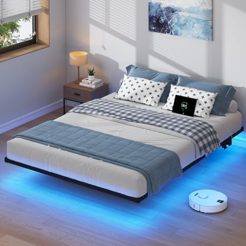 Floating Bed Frame with Charging Station, view 8