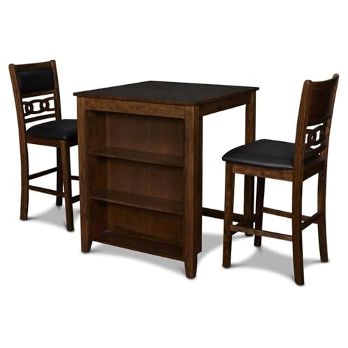 New Classic Furniture Gia Counter Table with Two Chairs and Storage Shelf, 30-Inch, Brown