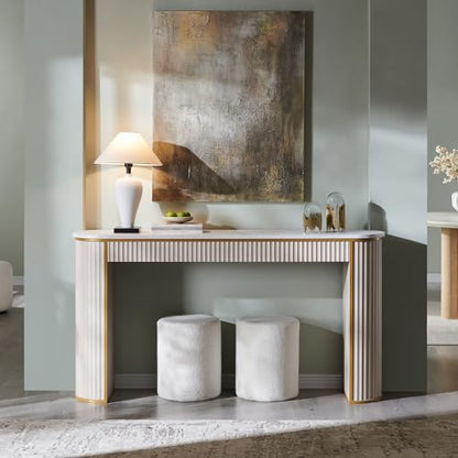Modern Fluted Console Table, 63" Long Narrow Entryway & Sofa Tables for Hallway, Tall Accent Table Behind Couch for Foyer Living Room, White Alder