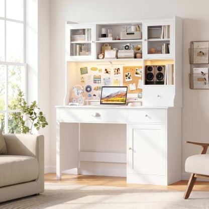 Computer Desk with Hutch and RGB, Office Desk with Power Outlet, view 2