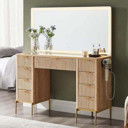 48" Fluted Makeup Vanity Desk with 48" Large Mirror and HD Lights, view 2