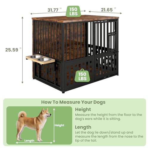 32 Inch Small Dog Crate, Wood Dog Crate Furniture for Small Medium Dogs, view 3