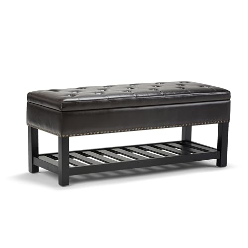 Lomond Storage Ottoman Bench - 44 inch Wide Upholstered Vegan Leather Rectangle Storage Ottoman in Tanners Brown, Transitional Bench for Bedroom with Tufted Lift-Top and Open Bottom Shelf