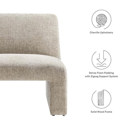 Amita Chenille Upholstered Oversized Accent Lounge Khaki – Plush, Comfy Slipper, Ideal, Armless Sofa Corner Chair for Reading Nook or Living Room Furniture
