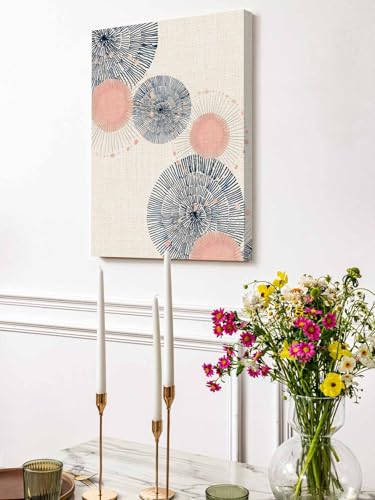 NuYeBiofx Soft Blush Circles Canvas Wall Art Prints,40"x28" Framed Picture Artwork Retro Delicate Line on Linen Printed Canvas Oil Painting for Living Room Bedroom Office,Ready to Hang