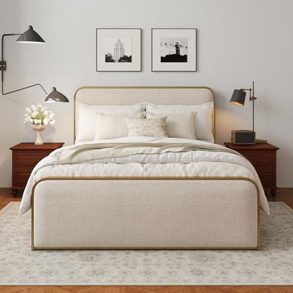 Metal Platform Bed King Size with Curved Upholstered Headboard and Footboard, view 6