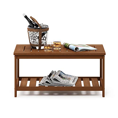 Natural teak oil hardwood two tier patio coffee table, view 2