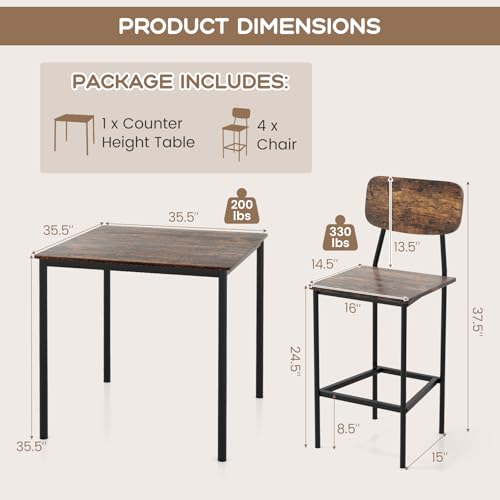 5-Piece Dining Table Set W/Counter Height Table & 4 Bar Stools, view 5