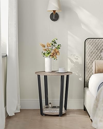 VASAGLE Round Side End Table, 2-Tier Accent Bedside Table with Storage Shelf, Easy Assembly, Nightstand for Small Spaces, Living Room, Bedroom, Heather Greige and Ink Black ULET057B02
