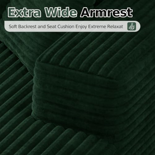 107" Sectional Boneless Couches for Living Room.Deep Seat Corduroy L Shaped Modular Sofa.Cloud Sectional Sofa.Upholstered Couches with Oversized Chaise(Green,Right Chaise)