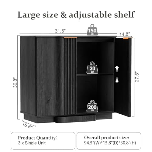 Fluted Buffet Cabinet with Storage, 94.5" Accent Sideboard Credenza, view 3
