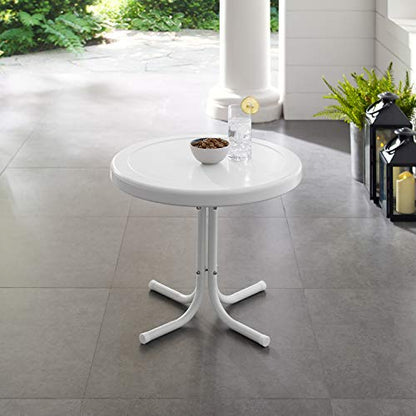 Griffith Weather Resistant Retro Metal Outdoor Side Table for Patio, Deck, Porch, Alabaster White