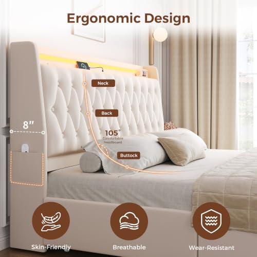 King Size Bed Frame with 2 Storage Drawers & Hidden Headboard, view 7