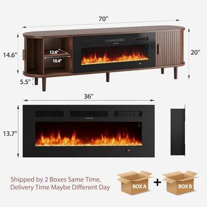 70" Mid Century Modern TV Stand with Fireplace, Fluted Fireplace TV Stand, view 3