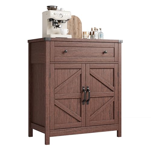 Kitchen Storage Cabinet, Coffee Bar Cabinet, Farmhouse Buffet Sideboard with Drawer for Kitchen, Living Room, Walnut