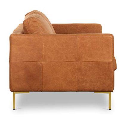 Poly & BARK Calle 75" Apartment Sofa, Full-Grain Pure-Aniline Italian Leather, Cognac Tan, Brass Legs