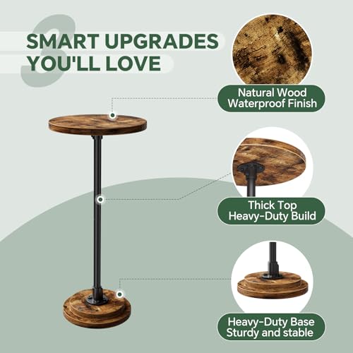 Small Side Table, Round Drink Table, Sofa End Table for Living Room, Coffee Tables for Bedroom, Rustic Brown