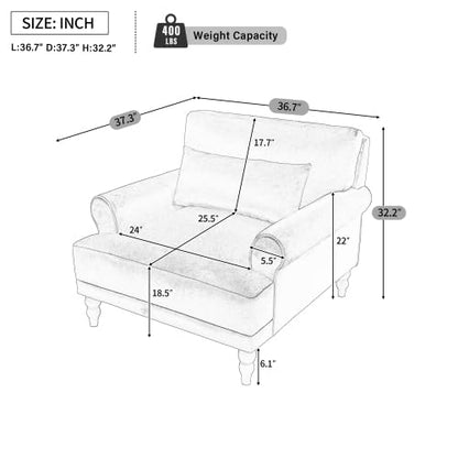 Oversized Velvet Accent Arm Chair with Roman Column Legs, Green, view 3
