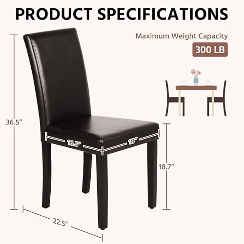 Yaheetech Dining Chairs Set of 4 PU Leather Dining Room Chairs with Waterproof Surface and Wood Legs for Kitchen Restaurant and Living Room, Dark Brown