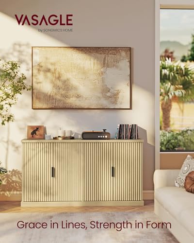 VASAGLE Contemporary Buffet Cabinet with Adjustable Shelves, Fluted Doors, view 3