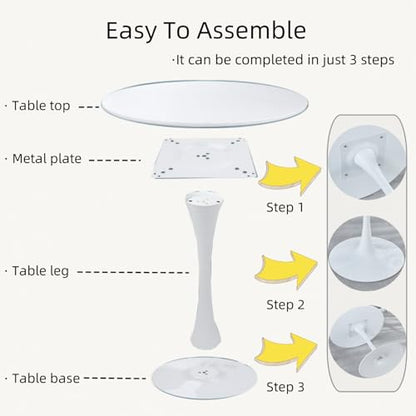 Round Dining Table White with Pedestal Base,31.5" Modern Tulip Dining Room Table for 1-4 People,Pedestal Dining Table with Round Top for Kitchen Living Room (Tulip Dining Table White)