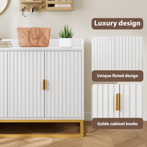 47" Fluted Sideboard with Storage Cabinet, Adjustable Shelf, White, view 8