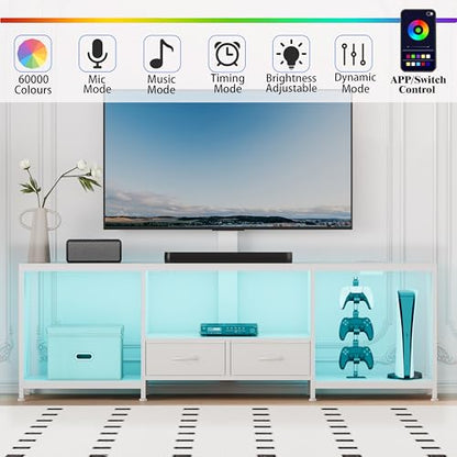 63" W TV Stand with Mount,LED & Charging Station for 55,65,75" TV, view 5