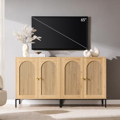 61.75" W Mid Century Modern TV Stands for Living Room, Natural Oak, view 2
