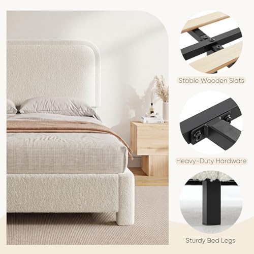 Teddy Boucle Bed Frame Full Size with Adjustable Headboard, view 7