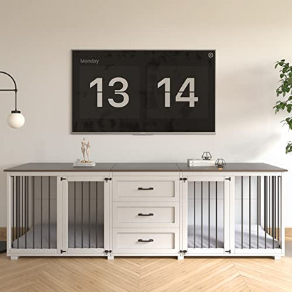 Furniture Style Dog Crate, Farmhouse Wooden Dog Kennel Furniture with 3 Drawer, view 4