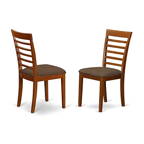 DLML3-SBR-C 3 Piece Dining Set Contains a Round Dining Room Table with Dropleaf and 2 Linen Fabric Upholstered Kitchen Chairs, 42x42 Inch, Saddle Brown