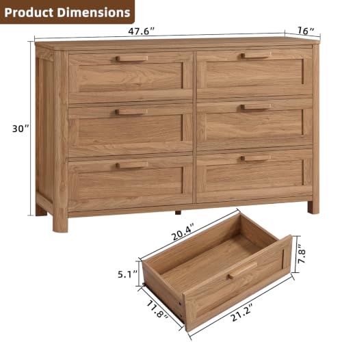 Farmhouse 6 Drawer Dresser for Bedroom, Brown, view 3