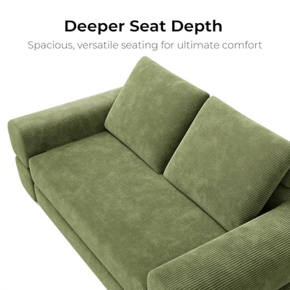 FlipNest Convertible Sleeper Sofa Bed Floor Sofa 3-in-1 No Assembly, Foldable Mattress with Corduroy Upholstery Olive Green, Lounge Loveseat Couch for Living Room Studio Guest Room
