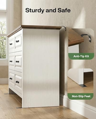 Farmhouse 6 Drawer Dresser, Wood Chest of Drawers with Natural Texture, view 6